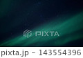 Aurora borealis green ribbon drifting across starry night sky with gentle shimmer and celestial glow, wide panoramic view of northern lights motion scene for atmospheric backgrounds 143554396