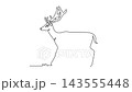 Self drawing animation of single line draw deer animal walking calmly across grass. Deciduous forest wildlife biodiversity, branched antler horns, woodland fauna. Continuous line. Full length animated 143555448
