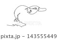 Self drawing animation of single line draw wild platypus walking alertly along the ground near water. Its characteristic duck bill, webbed feet, and rounded body. Continuous line. Full length animated 143555449