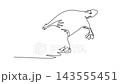Animated self drawing of continuous line draw wild platypus gliding gracefully into the water, highlighting its wide duck bill, paddle-like beaver tail, and webbed feet. Full length one line animation 143555451