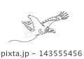 Animated self drawing of continuous line draw a majestic bald eagle or hawk soaring gracefully with outstretched wings. Predatory avian power of woodland, forest skies. Full length one line animation 143555456
