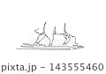Animated self drawing of continuous line draw wild boar walking steadily across a grassy woodland clearing. Sturdy body, curved tusks, pointed snout, and hairy coat. Full length single line animation 143555460