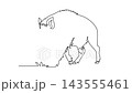 Animated self drawing of continuous line draw fierce wild boar snarling aggressively with open jaws showing teeth and sharp tusks, bristled back fur, powerful stance. Full length single line animation 143555461