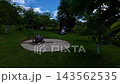 Building a pool foundation and preparing the backyard for summer landscaping project 143562535