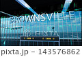 Airlane landing at Brownsville, USA. Arrival in the city with reflection of airport and aircraft 143576862