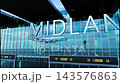Airlane landing at Midland, USA. Arrival in the city with reflection of airport and aircraft 143576863