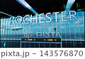 Airlane landing at Rochester, USA. Arrival in the city with reflection of airport and aircraft 143576870