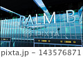 Airlane landing at Palm Bay, USA. Arrival in the city with reflection of airport and aircraft 143576871