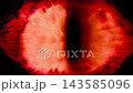 3D render. Red flame in the shape of an eye on a black background. 143585096