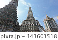 BANGKOK, THAILAND - 6th OCTOBER 2024: Camera tracks around the Thonburi Pagoda of Wat Arun in Bangkok Thailand on a sunny morning 143603518