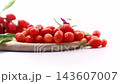 Fresh red goji berry branch with leaves on white background 143607007