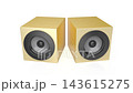 Pair of golden speakers on white background 143615275