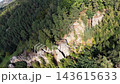 From high above, conifer canopies wrap steep canyon walls, with bright highlights on rock and deep shadows under trees. Rugged cliffs, terrain texture, and expansive wilderness scenery. 143615633