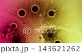 Paint spatter. Fluid spill. Blur purple pink yellow color water chemical bubbles pigment wet drop spreading on abstract acrylic background. 143621262