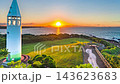 [Kanagawa Prefecture, Miura City] Sunrise at Jogashima Park: Awazaki Lighthouse and the rising sun - Time lapse, tilt up 143623683