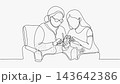 Grandmother and Granddaughter Using Smartphone Together Continuous Line Art White Background Grandmother and Granddaughter Using Smartphone Together Continuous Line Art White Background 143642386