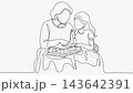 Grandmother Showing Photo Album To Granddaughter Continuous Line Art White Background Grandmother Showing Photo Album To Granddaughter Continuous Line Art White Background 143642391