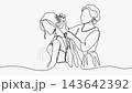 Mother Helping Bride Fasten Necklace Wedding Day Continuous Line Art White Background Mother Helping Bride Fasten Necklace Wedding Day Continuous Line Art White Background 143642392