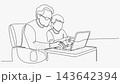 Grandfather Teaching Grandson Using Laptop Computer Continuous Line Art White Background Grandfather Teaching Grandson Using Laptop Computer Continuous Line Art White Background 143642394
