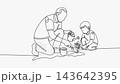Grandfather and Grandson Gardening Planting Plant Continuous Line Art White Background Grandfather and Grandson Gardening Planting Plant Continuous Line Art White Background 143642395
