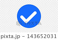 Transparent animation of a confirmation/completion icon with a blue circular checkmark. 143652031
