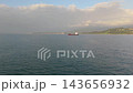Aerial Flight Over Black Sea Toward Anchored Ship in Batumi, Georgia 143656932