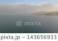 Aerial Flight Over Black Sea Toward Anchored Ship in Batumi, Georgia 143656933