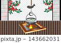 A video of a Japanese hearth scene with sliding doors and nandina plants. 143662031