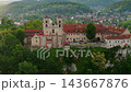 Aerial view of Benedictine abbey in Tyniec, Poland at dawn. 143667876