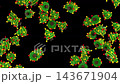 Falling and spinning Christmas trees with decorations such as stars and balls, 3d render 143671904