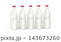 Row of five white plastic milk bottles on white background 143673260