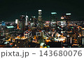 Nighttime cityscape of downtown Los Angeles from an aerial perspective 143680076
