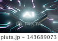 An AI processor glows on a motherboard with electric signals moving along circuitry in a seamless loop 3D render, representing artificial intelligence and machine learning 143689073