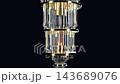 A 3D render loop of a quantum computer rotating on black, showcasing the intricate golden plates, wires, and advanced technology of a cryogenic dilution refrigerator 143689076