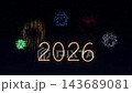 3D render of the new year transition from 2026 to 2027 with golden sparkling numbers and colorful fireworks exploding in the starry night sky 143689081