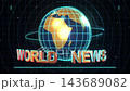 A retro world news broadcast intro featuring a rotating grid globe over a digital radar grid, designed in a vintage 1970s and 1980s television aesthetic 143689082