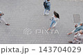 Walking, ground top view and outdoor business people on morning commute work, company workplace or career job. Travel, trip and professional man, woman or group travel to city destination 143704029