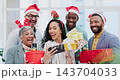 Creative group, Christmas and selfie for party celebration, festive season or December holiday at office. Happy people or employees smile at work event for gifts, surprise or photo in memory and vlog 143704033