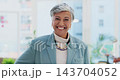 Happy senior woman, laughing and confidence for small business leadership or management at office. Portrait of confident elderly female person, manager or CEO with smile for funny humor at workplace 143704052