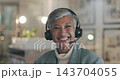 Telemarketing, senior face and professional happy woman, consultant or advisor smile for telecom, help desk service or career. Headset mic, portrait or elderly person for tech support, chat or advice 143704055
