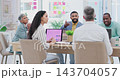 Meeting, discussion and business people brainstorming ideas for project, marketing strategy and goals. Teamwork, collaboration and men and women in office for planning, proposal and conversation 143704057