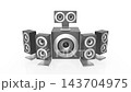 Modern surround speakers and subwoofer on white background 143704975