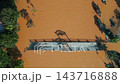 flooded city or town submerged in water, underwater village after heavy tropical rain and typhoon, An Hoi lantern bridge in Vietnam, climate change and global warming impact 4k 143716888