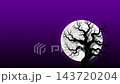 Animation of Halloween background, full moon and dead tree with branches silhouette and creepy flying Bats. Spooky Moonlit Sky of the purple night of horrors 143720204
