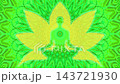 Relaxing mindfulness animation with meditating person in lotus pose and glowing green abstract background 143721930