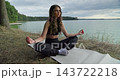 Engaging in Meditation by the Serene Lake Embracing Mindfulness in the Beauty of Nature 143722218