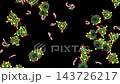 Falling and spinning Christmas trees and candy canes, 3d render  143726217