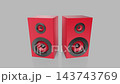 Pair of red stereo speakers on shiny grey background 143743769