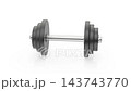 Falling heavy dumbbell on shiny white background 143743770