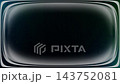 Dark CRT screen overlay with layered silver rounded borders, teal blue corner tint and thin green 143752081